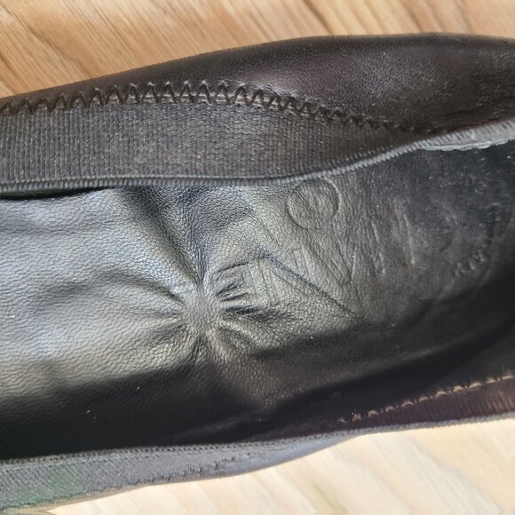 Chanel Ballet Flats 37.5 CC Logos Black Patent Cap Toe Pink Shine Elastic Trim - Picture 7 of 10